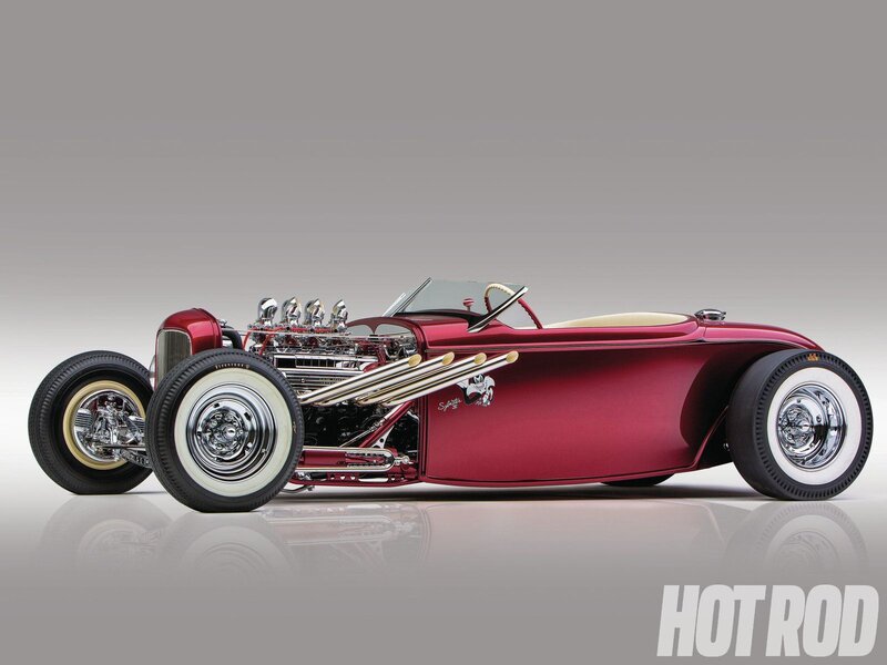 Red Hot Rod Car — Dramatic, Photograph, Engine