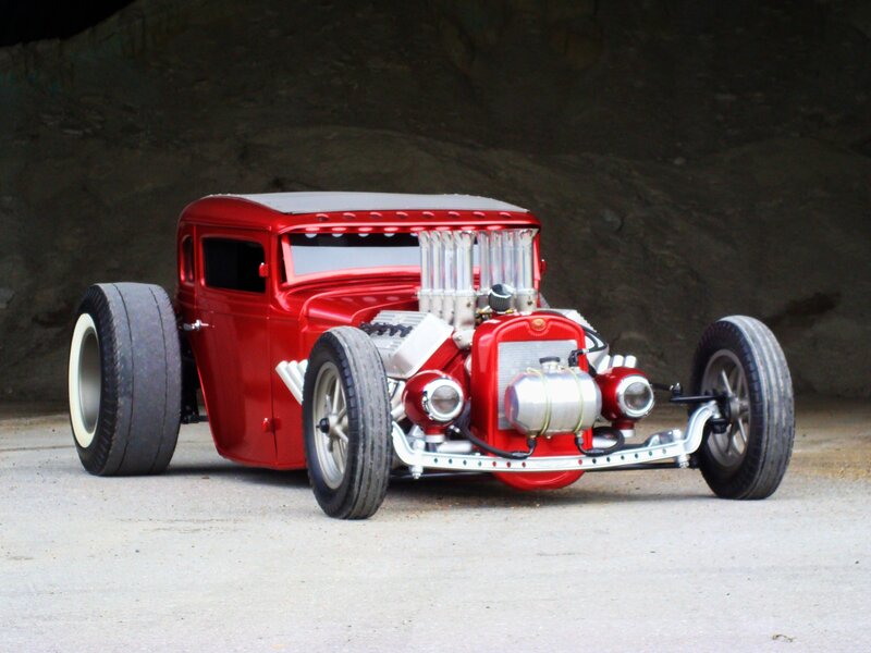 Red Hot Rod Car — Dramatic, Photograph, Engine, Tires