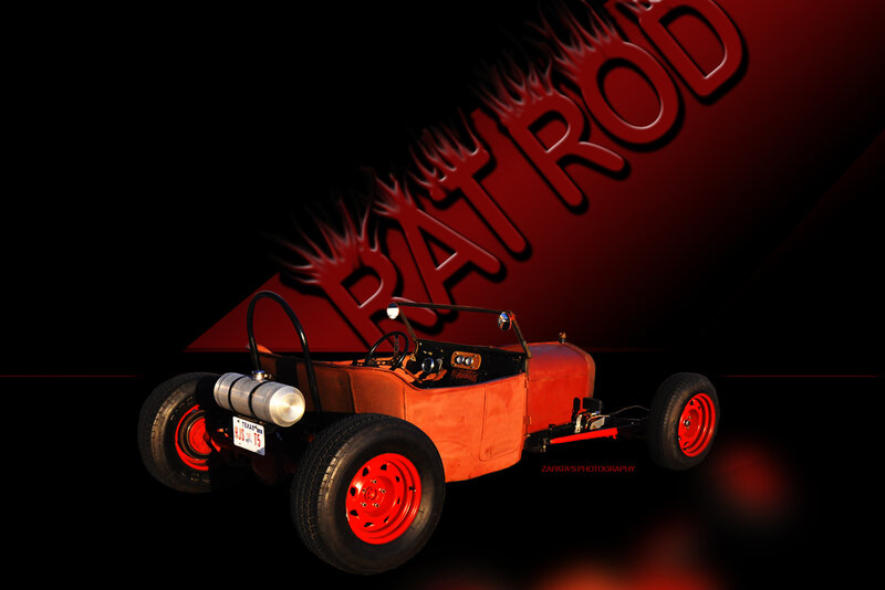 Red Hot Rod Car — Dramatic, Photograph, Flames