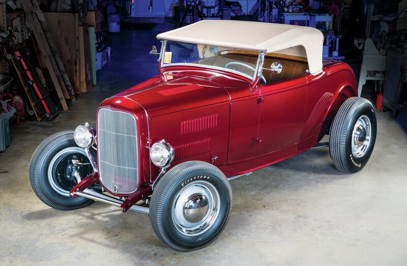 Red Hot Rod Car — Dramatic, Photograph, Garage