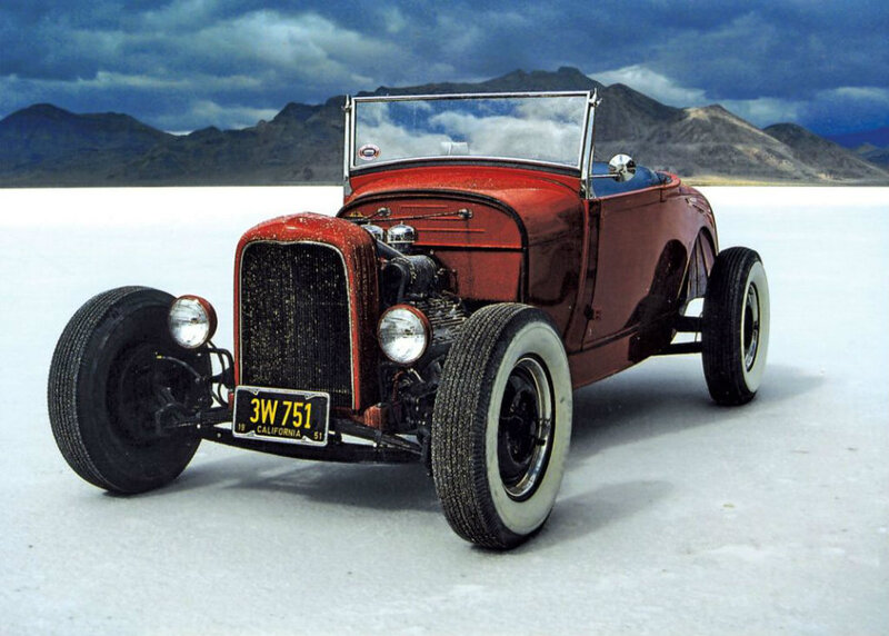 Red Hot Rod Car — Dramatic, Photograph, Mountains