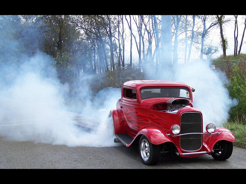 Red Hot Rod Car — Dramatic, Photograph, Smoke
