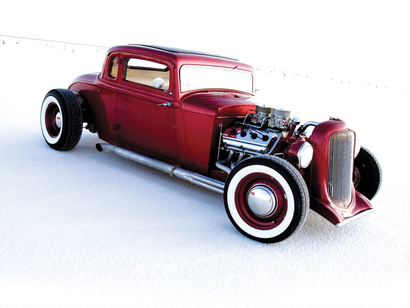 Red Hot Rod Car — Dramatic, Photograph, White Tires
