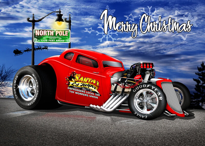 Red Hot Rod Car — Festive, Winter