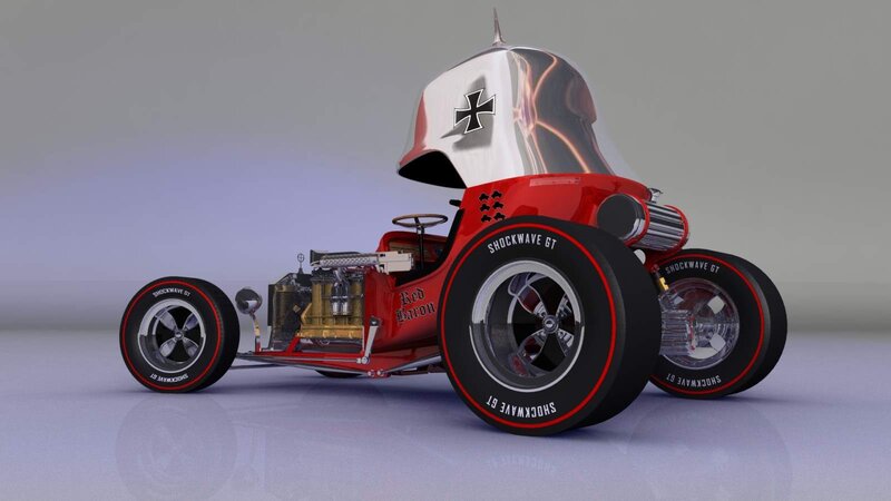 Red Hot Rod Car — Mechanical, 3d Render