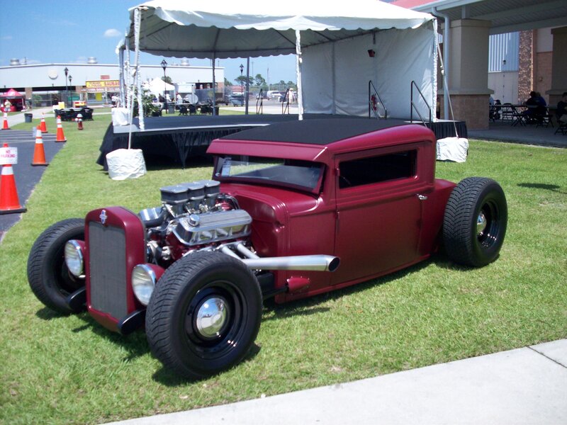 Red Hot Rod Car — Outdoor, Afternoon, Photograph, Grass, Tent