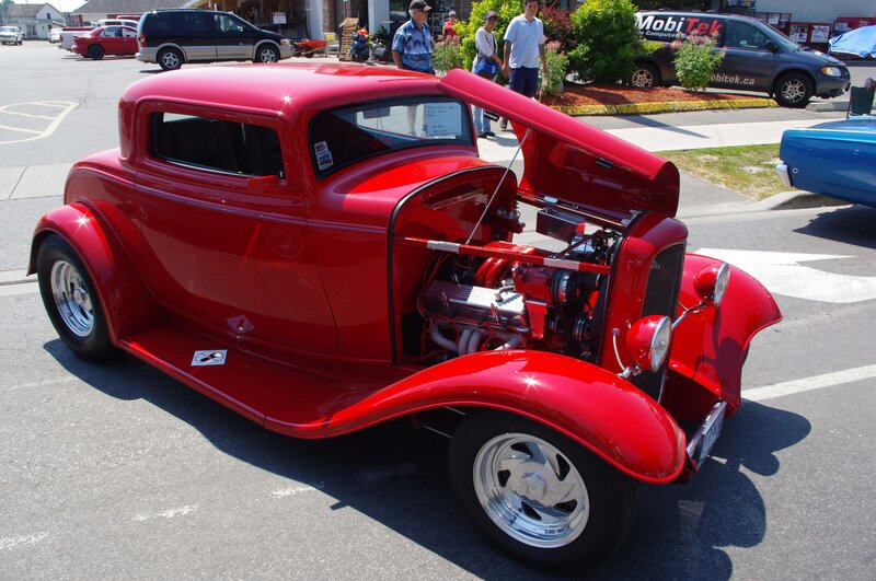 Red Hot Rod Car — Outdoor, Afternoon, Photograph, People