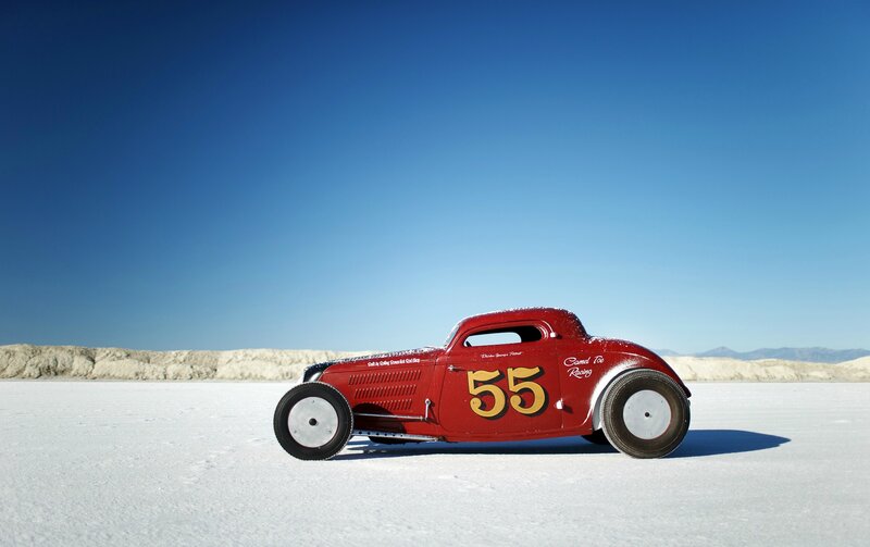 Red Hot Rod Car — Serene, Afternoon, Photograph, Salt Flat