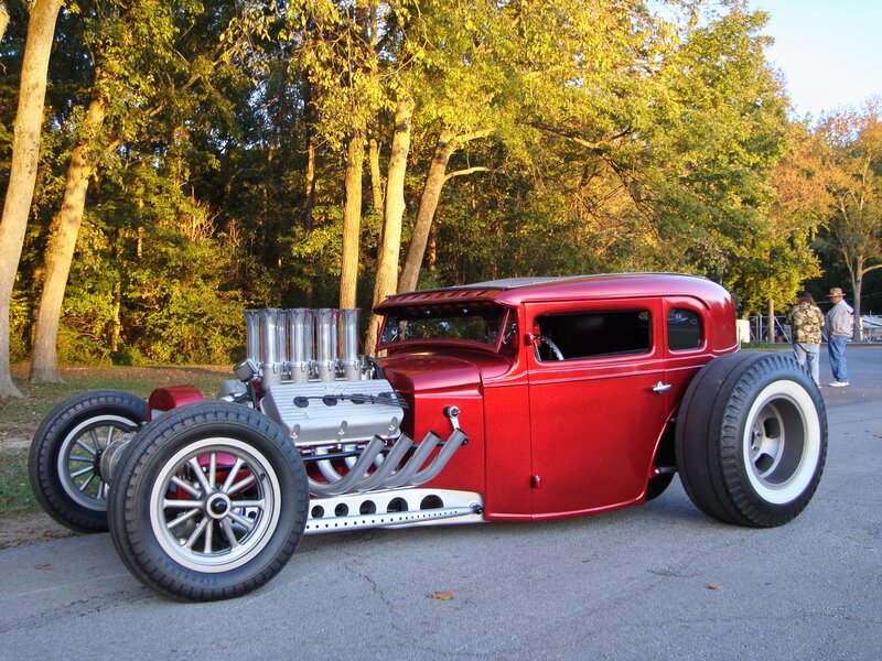 Red Hot Rod Car — Serene, Sunset, Photograph