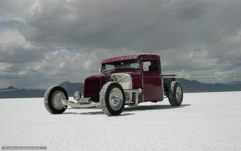Red hot rod on salt flat
