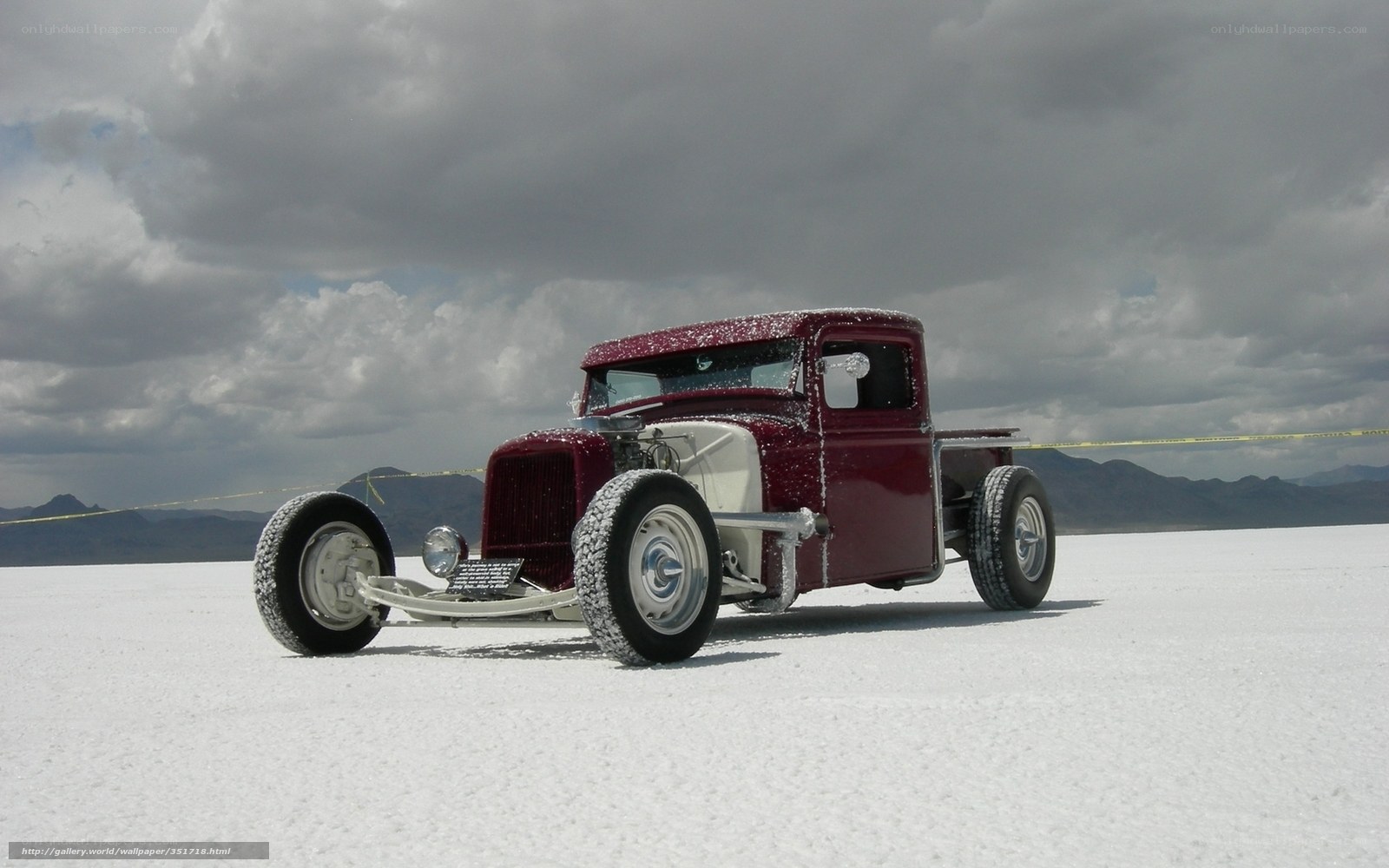 Red hot rod on salt flat