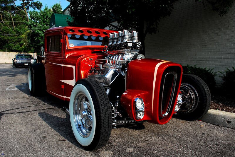 Red Hot Rod Truck — Dramatic, Afternoon, Photograph