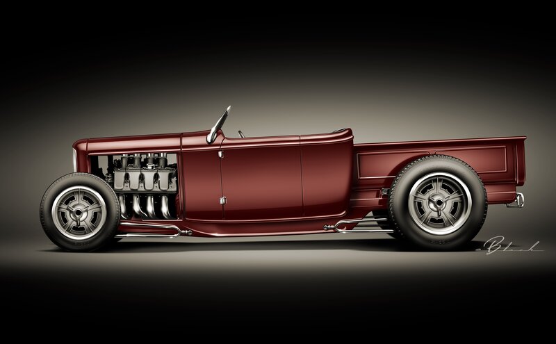 Red Hot Rod Truck — Dramatic, Digital Art