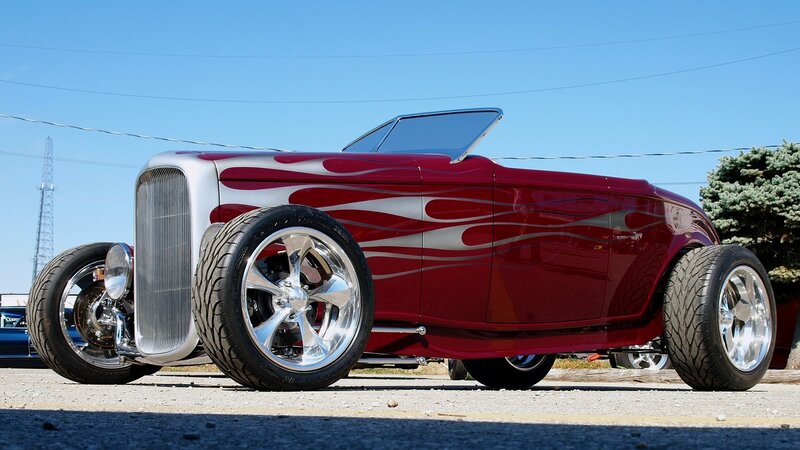 Red hot rod with flame design