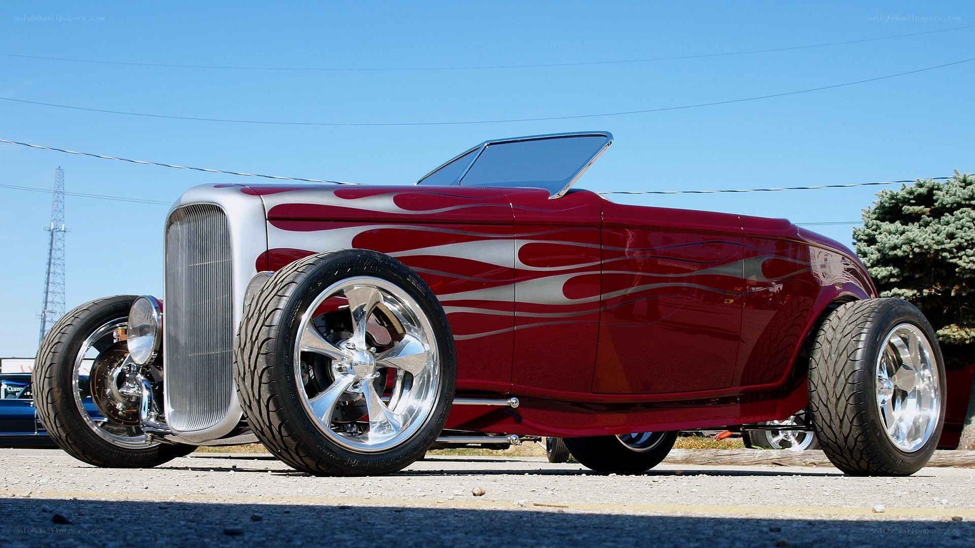 Red hot rod with flame design