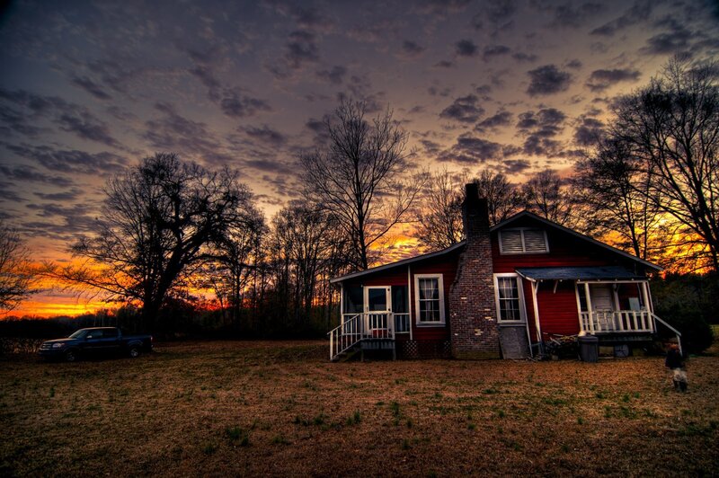 Red house at sunset