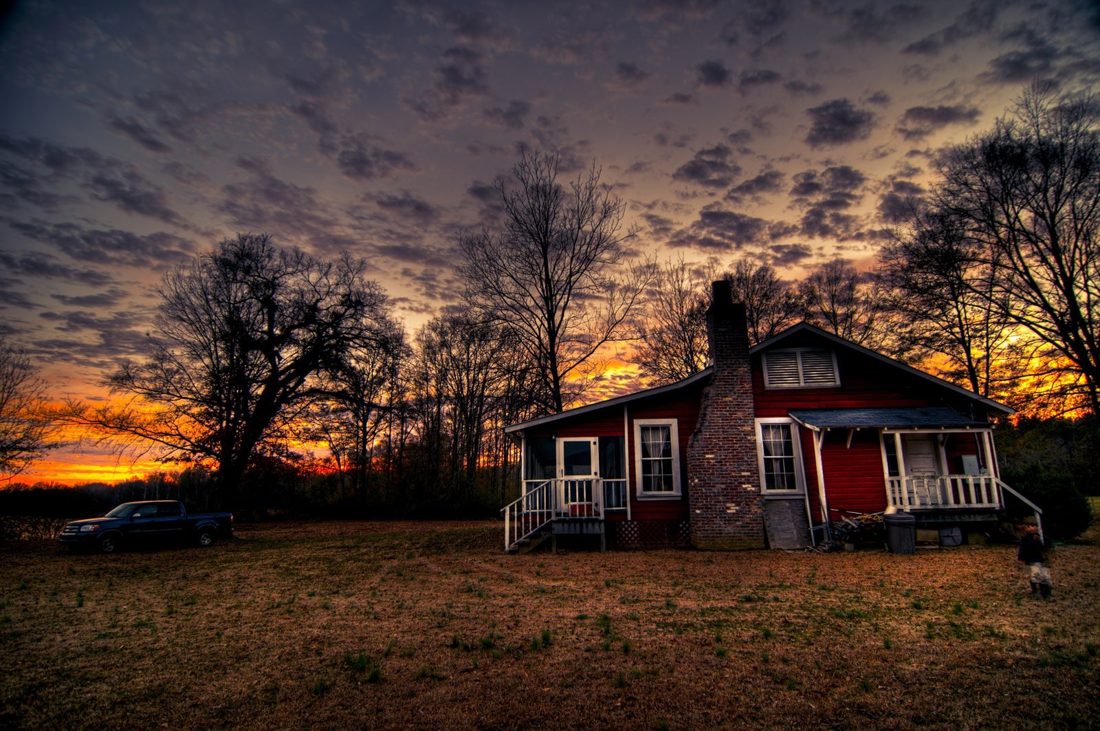 Red house at sunset