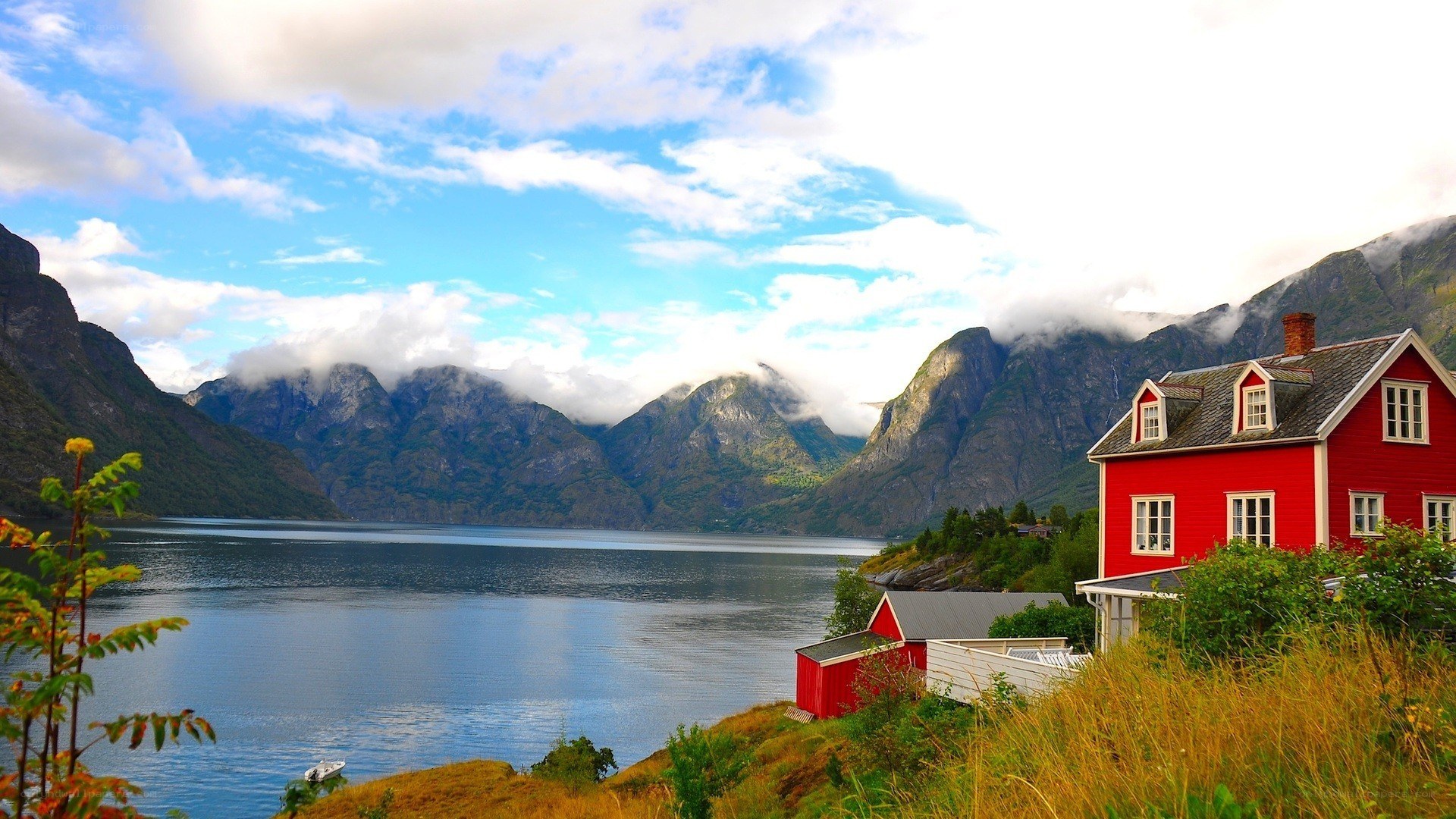 Red house by fjord