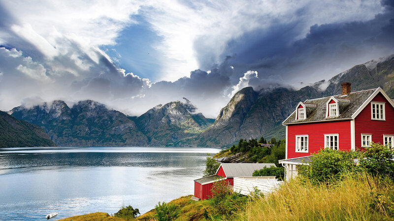 Red House by Fjord — Dramatic, Afternoon
