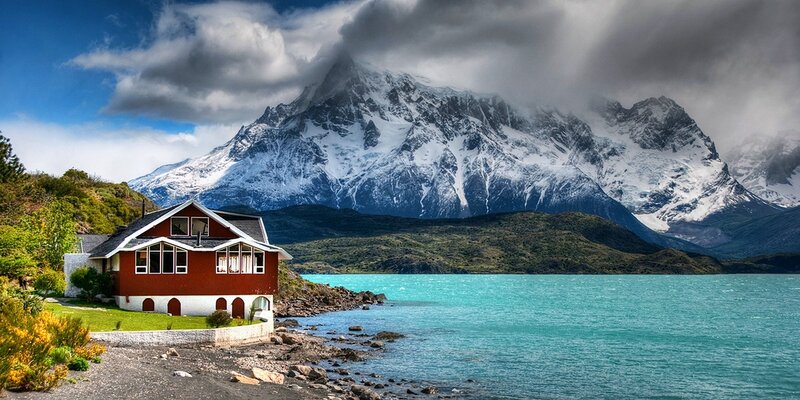 Red House by Lake — Blue, Dramatic