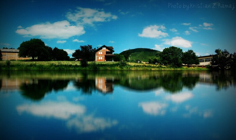 Red House by Lake — Blue, Serene