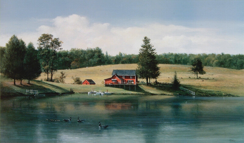 Red house by the lake