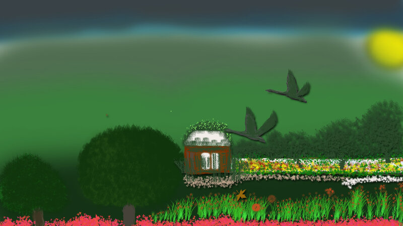 Red House in Garden — Green, Serene