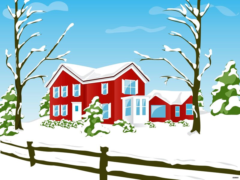 Red House in Snow — Peaceful
