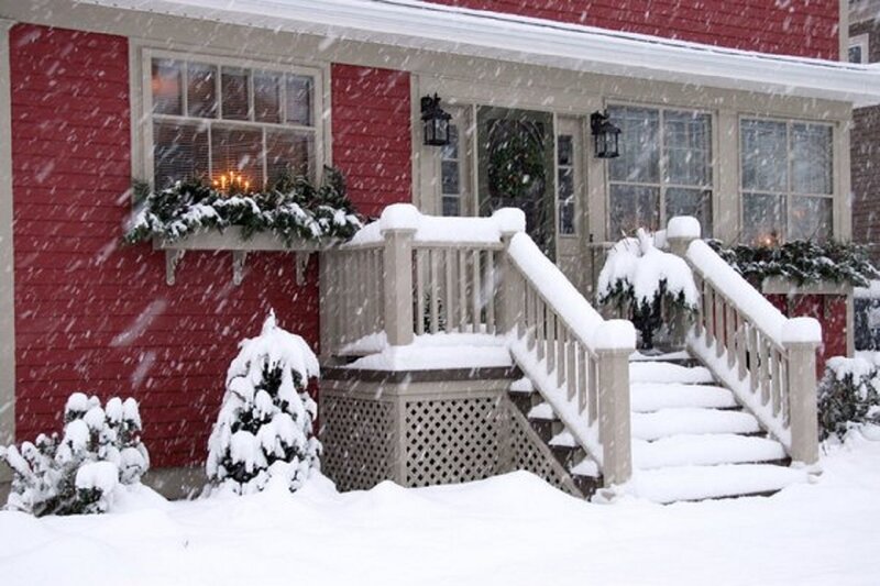 Red House in Snow — Peaceful, Winter, Photograph