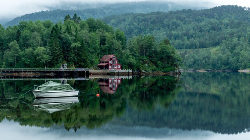 Red House on Lake Shore