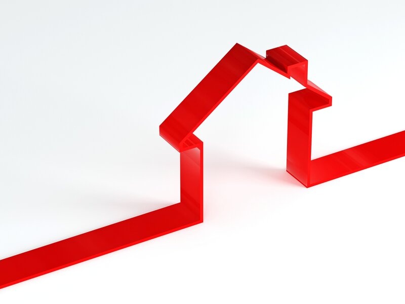 Red house shape on white background