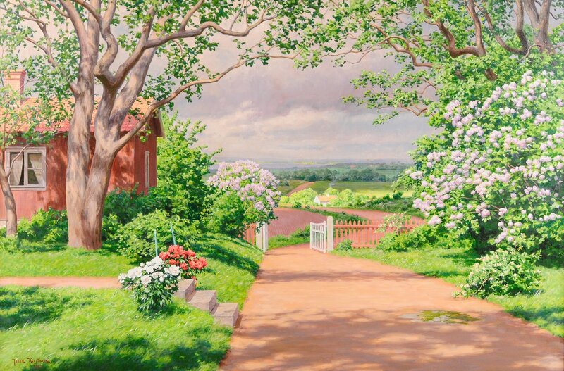 Red House with Garden — Green, Serene, Afternoon