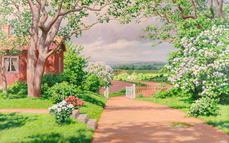 Red House with Garden — Green, Serene
