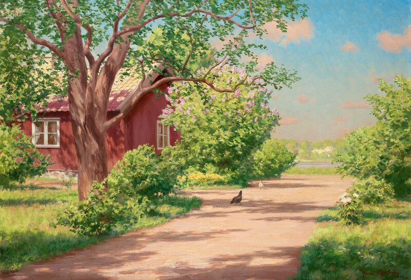 Red House with Tree — Green
