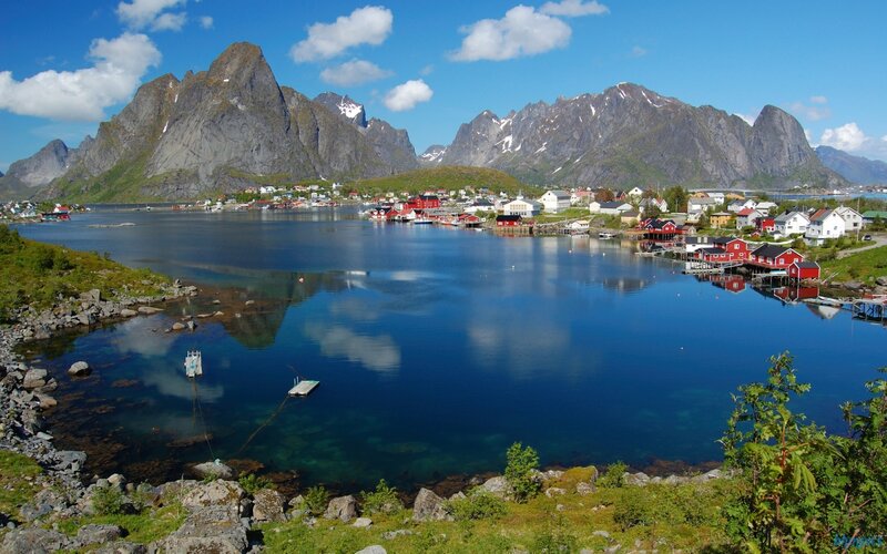 Red Houses by Fjord — Blue