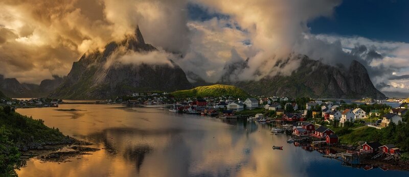 Red Houses by Fjord — Gold