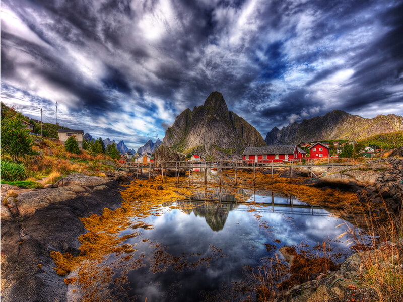 Red Houses by Mountain