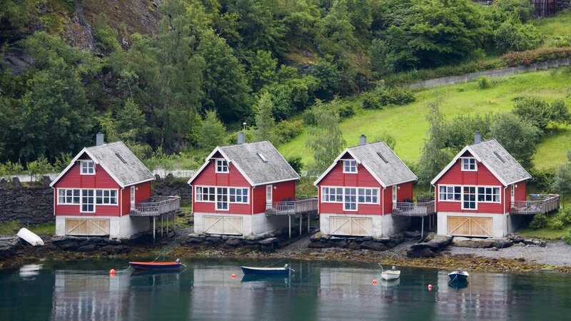 Red houses by the fjord