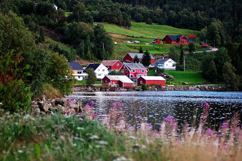Red Houses by Water