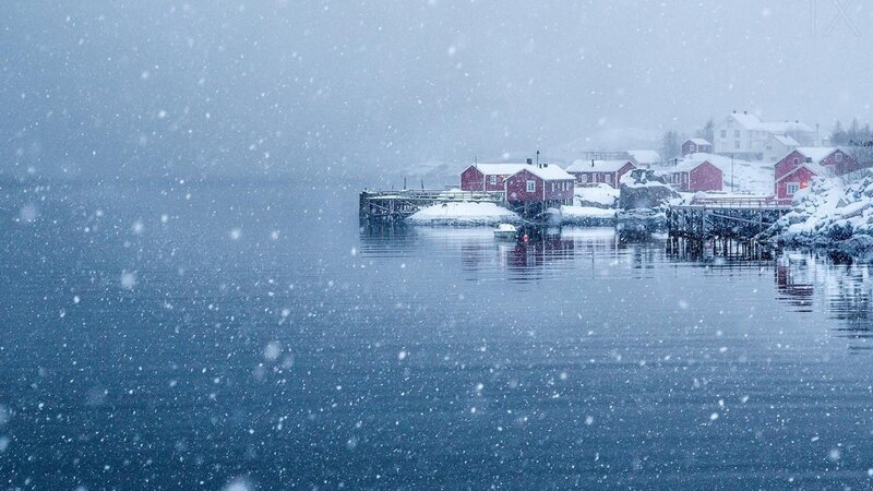 Red Houses in Snow — Blue