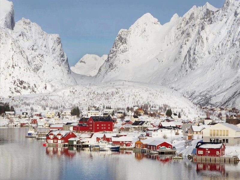 Red Houses in Snow — Serene