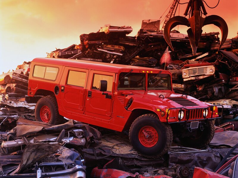 Red Hummer at scrap yard