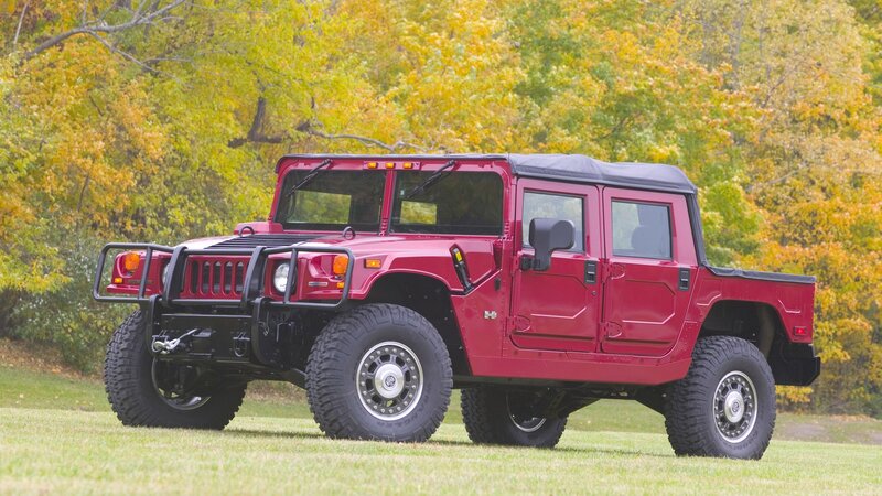 Red Hummer H1 pickup truck