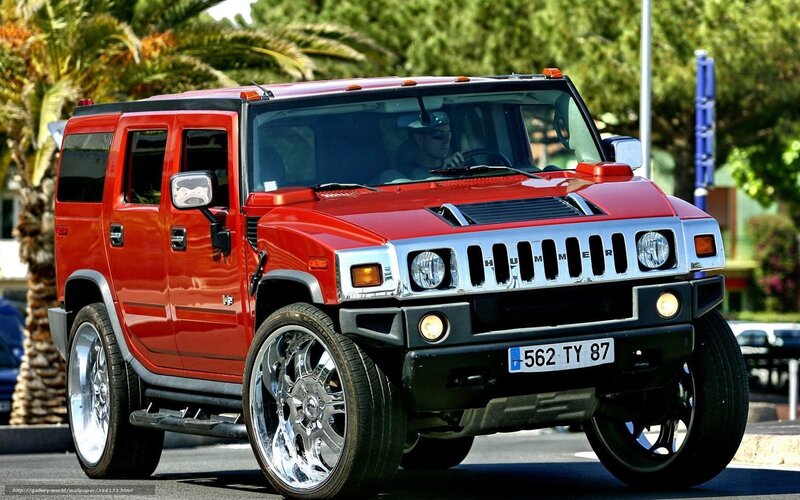 Red Hummer H2 on a sunny day