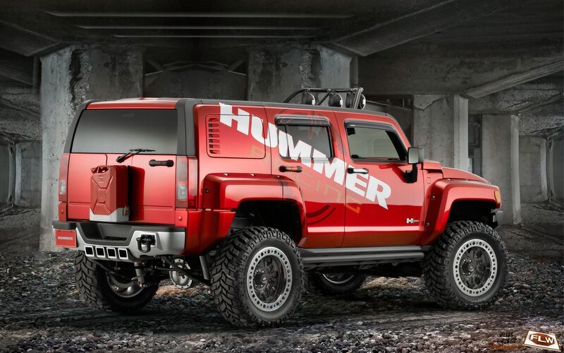 Red Hummer H3 in urban setting