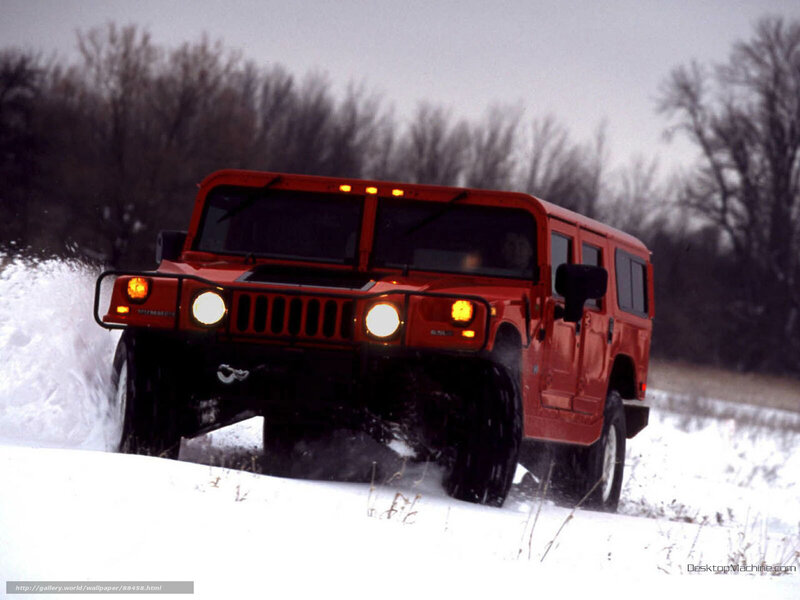 Red Hummer in Snow — Cold, Active