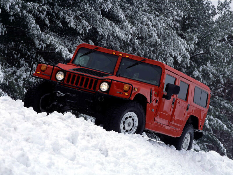 Red Hummer in Snow — Cold, Rugged