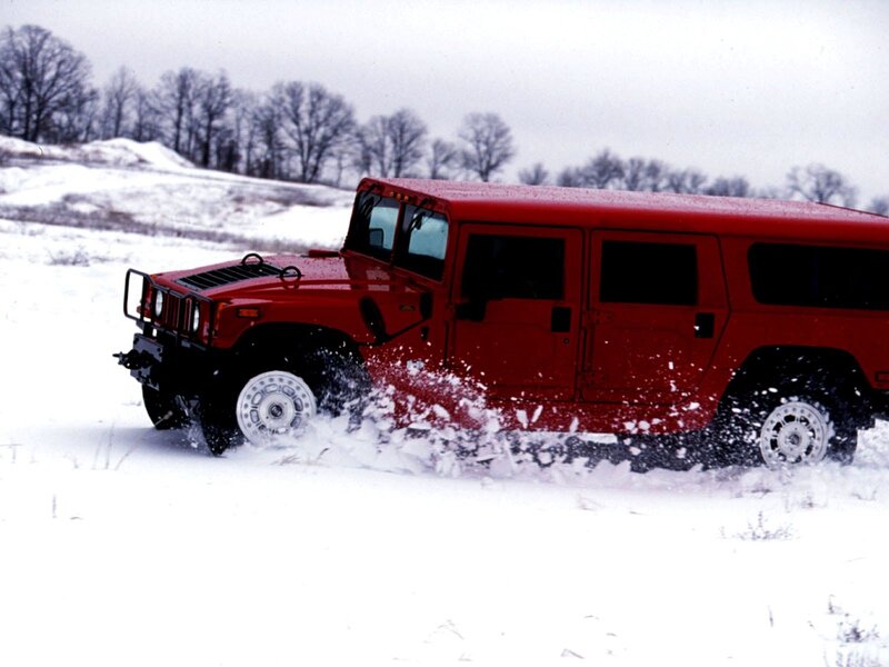 Red Hummer in snowy field