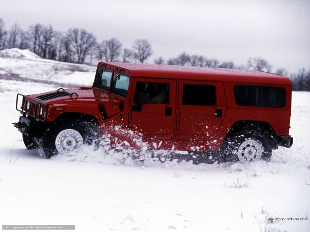 Red Hummer in snowy field