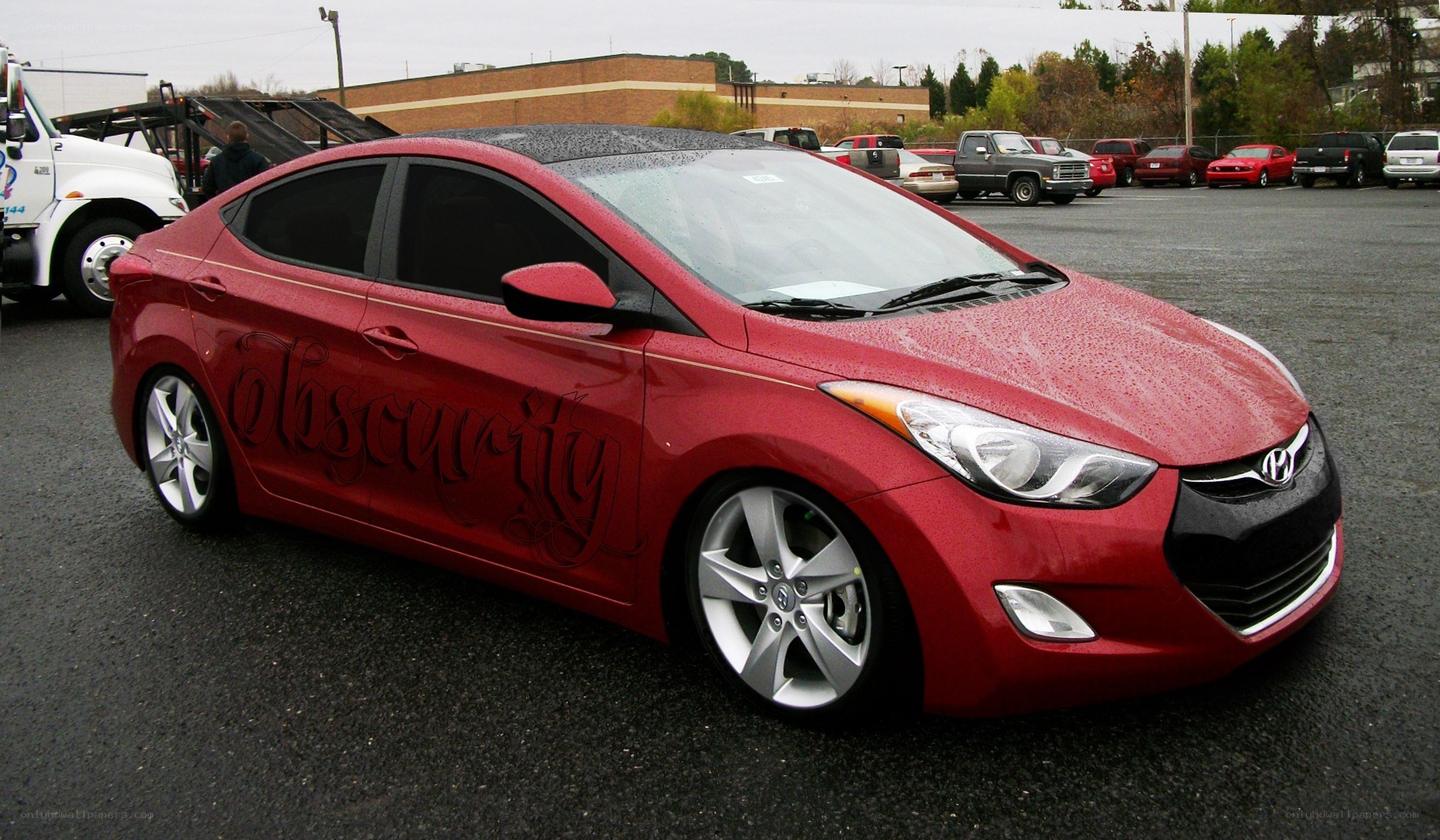 red hyundai elantra with custom text